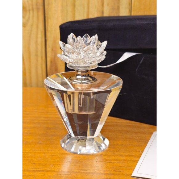 Crystal Perfume Bottle With Lotus Stopper By Shannon Crystal Godinger In Black V - Picture 1 of 16